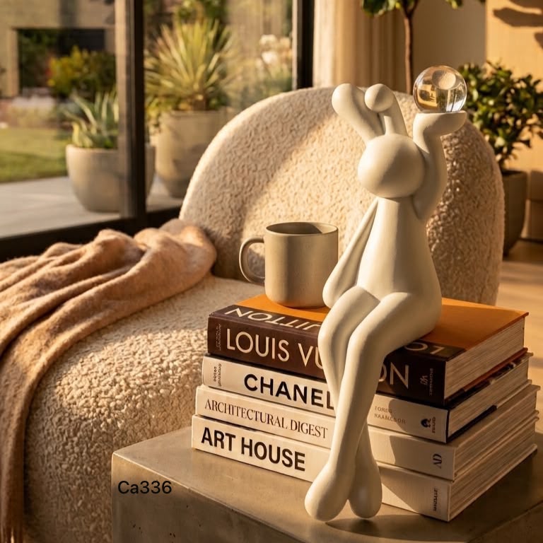 Articulo decorativo conejo blanco mano levantada detalle bola cristal 8* 9,5* 22cm